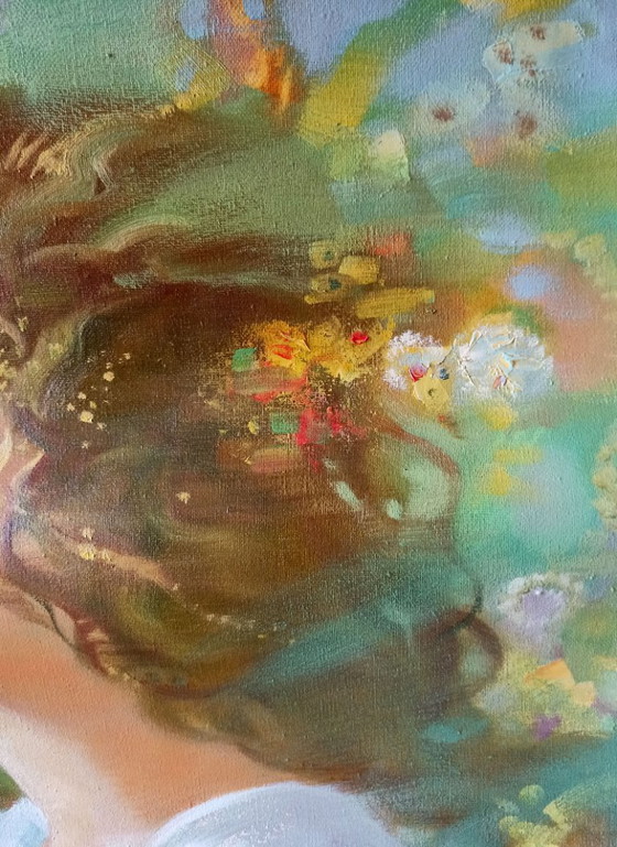 Original Oil Painting Abstract Figurative Girl Meadow Dandelions – Paintings & Drawings, Canvas (photo 5 of 12)