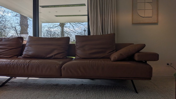 Image 1 of Canapé d'angle en cuir véritable, couleur cognac