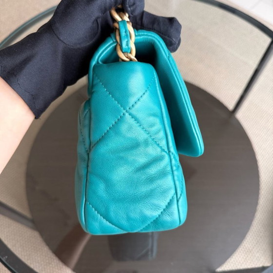 Image 1 of Chanel 19 Bag Small - Quilted Goatskin Green Blue Two-tone Hardware Series 30