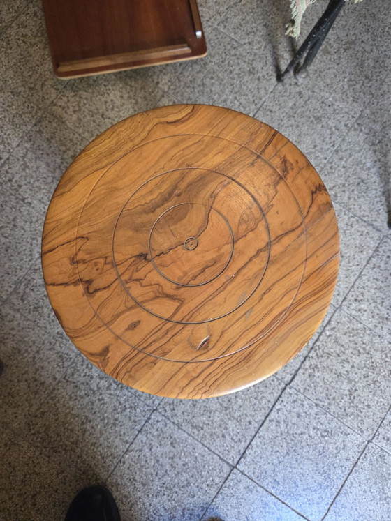 Superb vintage solid olive wood stool, Brown (photo 6 of 6)