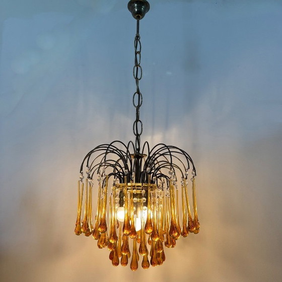 Image 1 of Mid Century Design Murano-Bernsteinglas-Tropfenleuchter, 1970er Jahre
