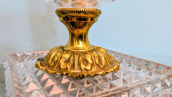 Vintage crystal glass table lamp with brass – Hollywood Regency / 1960s – 77 cm (photo 5 of 16)