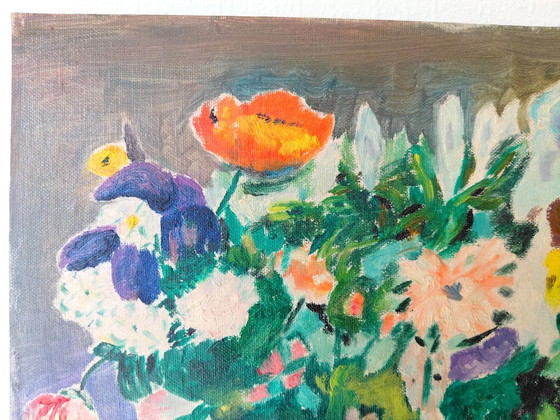 Vintage Floral Still Life, Impressionistic Early 1960s – Paintings & Drawings, Canvas (photo 4 of 10)