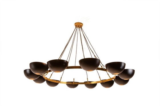 Image 1 of Lampadario o sospensione, 10 luci, ottone e lacca nera, contemporaneo