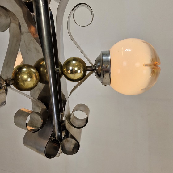 Image 1 of Vintage Mazzega Murano Hanglamp met 3 Glazen Bollen, Italië, circa 1970