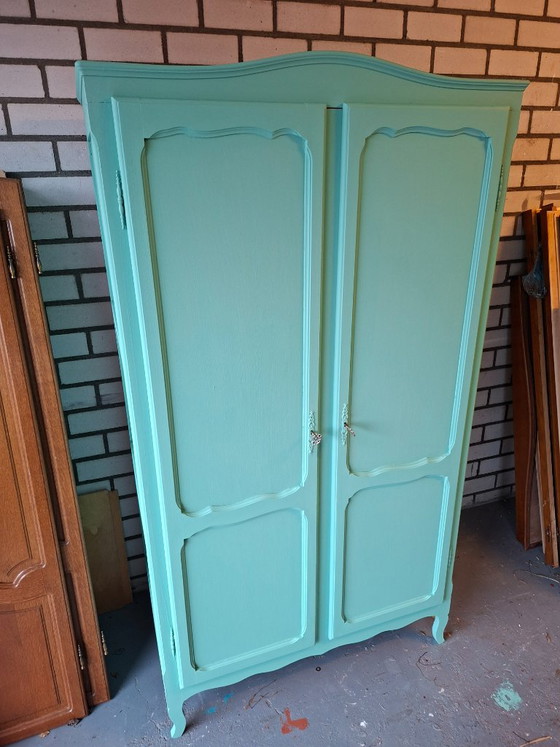 Mint green wardrobe with two doors, Wood, Vintage (photo 3 of 9)
