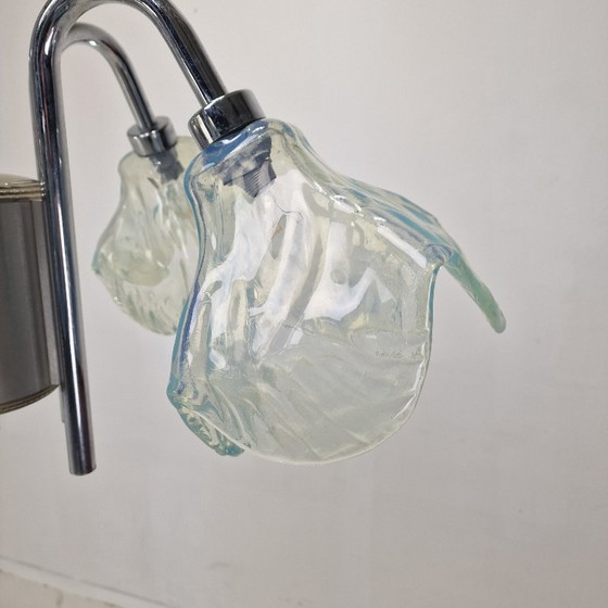 Image 1 of Italienische Deckenleuchte mit fünf blauen Lampenschirmen aus Muranoglas - 1970er Jahre