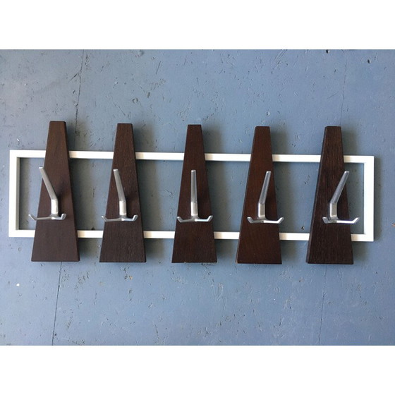 Image 1 of Vintage wenge and alloy wall coat rack, 1950