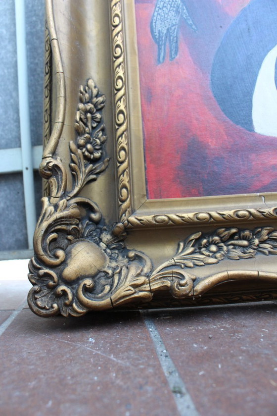 Image 1 of Lady Smoking in Art Nouveau Style, 1950s, Oil Painting, Framed
