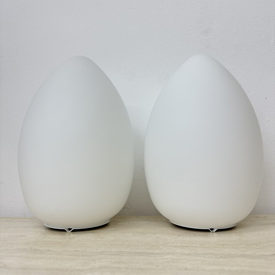 Image 1 of Set van 2 vintage eivormige glazen tafellampen, 1970