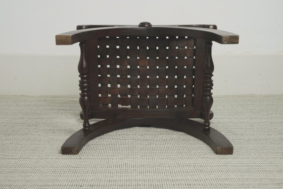 Spanish Revival Leather Stool Woven Leather Footstool Vintage Spanish Colonial Ottoman Rustic Wood Accent (photo 15 of 19)
