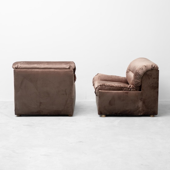 Paire de Chaises & fauteuils Vintage en Velours Marron – Années 70 – Velvet (photo 8 of 12)