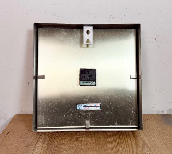 Image 1 of Grey Industrial Square Wall Clock from Pragotron, 1970s