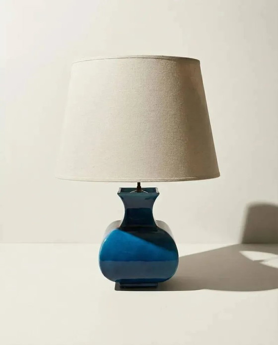Vintage ceramic lamp Molin Charolles glazed turquoise blue - French 1970s, Table lamps, Porcelain (photo 8 of 8)