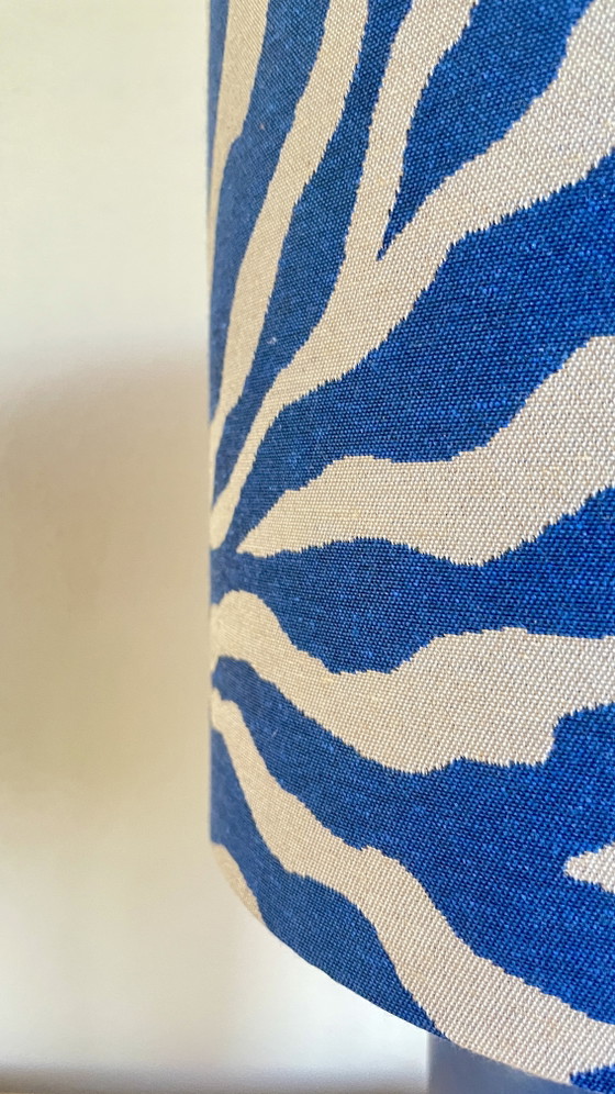 Image 1 of Vintage Handmade Table Lamp (49cm) – Blue West Germany Base with Zebra Print Lampshade
