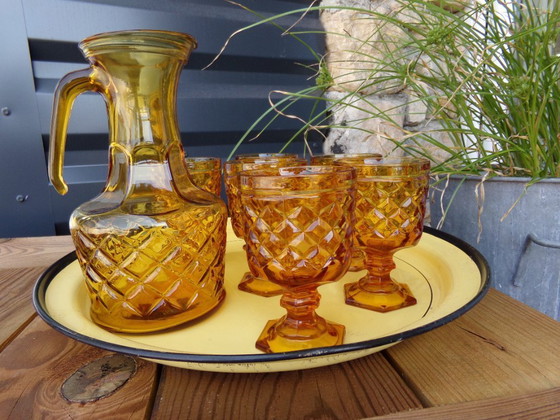 Image 1 of Carafe et ses 6 verres couleur ambré