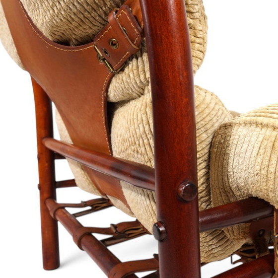 Arne Norell Inca fauteuil met voetenbank – Originele corduroy bekleding, 1970 – Textile, Vintage (photo 4 of 21)