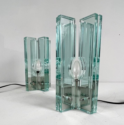 Set de 2 lampes de table/objets en verre de Giorgio Reggiori pour Gallotti & Radice, années 1960, Italie