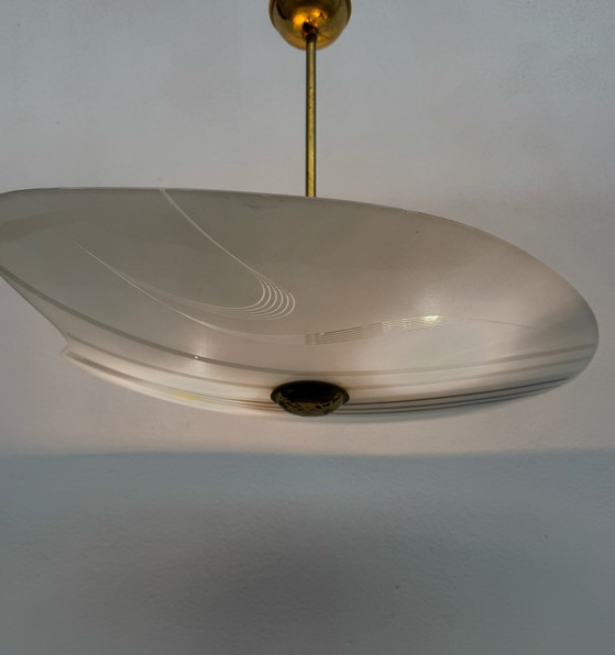 Suspension Verre Sérigraphié Années 60 – Lustres, Brass, Glass (photo 15 of 15)