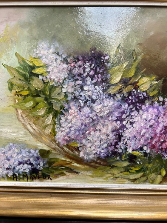 A. Mayeur Lilacs still life – Paintings & Drawings, Wood (photo 3 of 6)