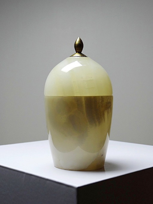 Small vintage beige marble/alabaster and brass box