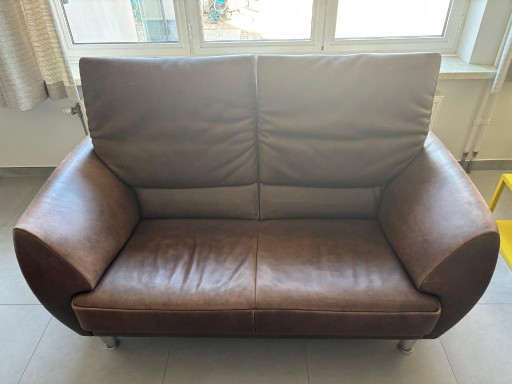 Bruine Vintage Zetel – Jori, 2 zitsbanken, Leather, Metal
