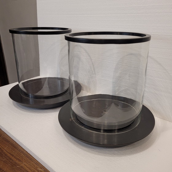 Image 1 of Paar Kerzenhalter, Photophoren, Kerzenständer, Glas und Metall, 90er Jahre – Frankreich