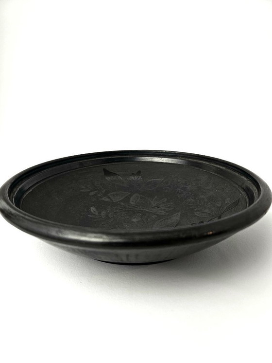 Image 1 of Unique Vintage Handmade Hungarian BLACK CERAMIC Hanging Wall Plate From Nadudvar | Signed at the bottom by Jr. Lajos FAZEKAS