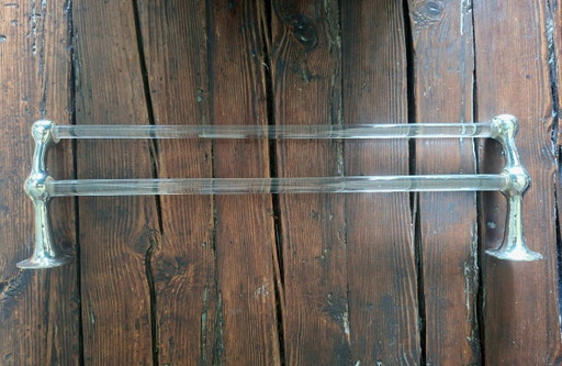 Toallero vintage doble realizado de cristal macizo y latón –pared baño retro– Funcional y decorativo