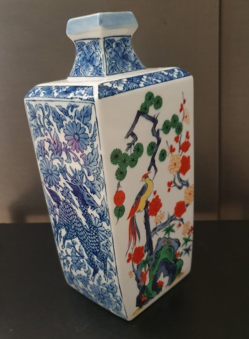 Jarrón de diseño japonés Ogi-gama – Con marca en la base – Phoenix & Kirin – 21,5 cm