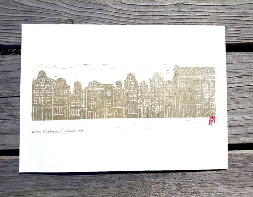 Vintage Amsterdam Linocut – A3 Gold Print