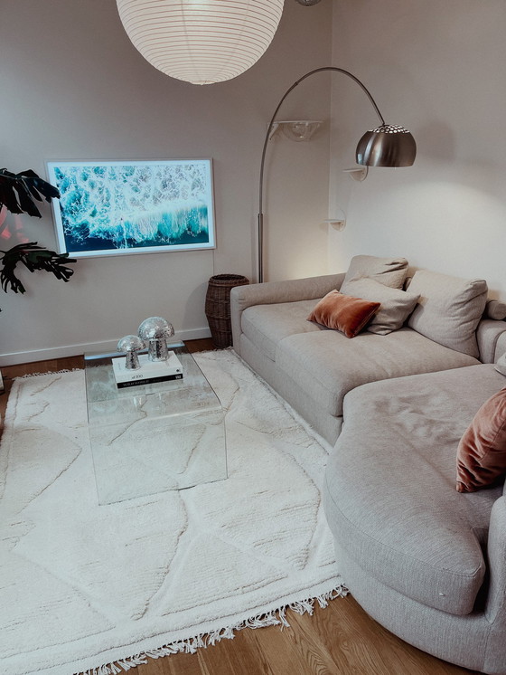 Image 1 of Tapis en laine ivoire tissé à la main avec motifs à carreaux - 100% laine naturelle de Tunisie