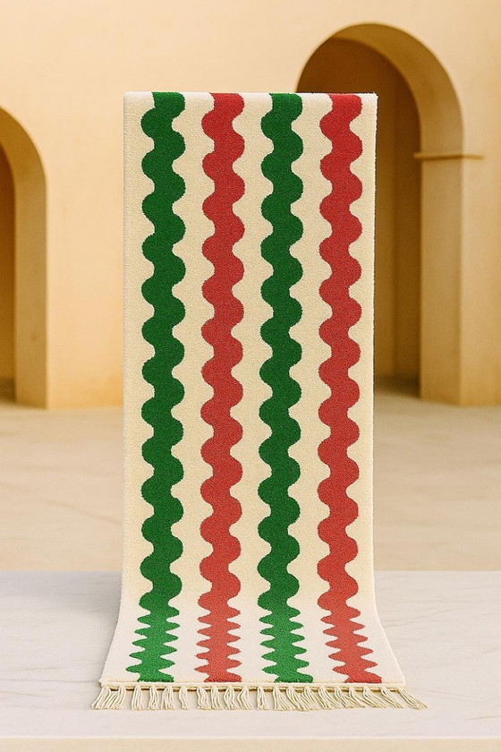 Image 1 of Christmas Moroccan Runner Rug – Red and Green Checkered Wool Hallway Runner, Handmade Berber Rug, Holiday Moroccan Decor, Cozy 