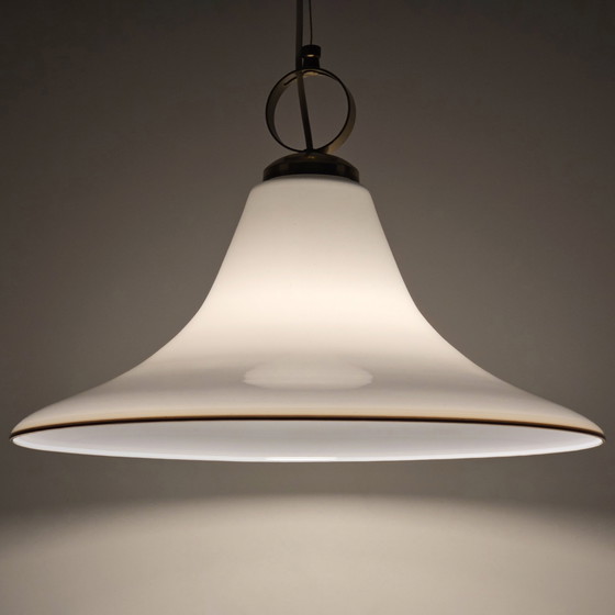 Image 1 of Vintage 1970S Sölken Leuchten Opaline Glass Suspension Lamp.