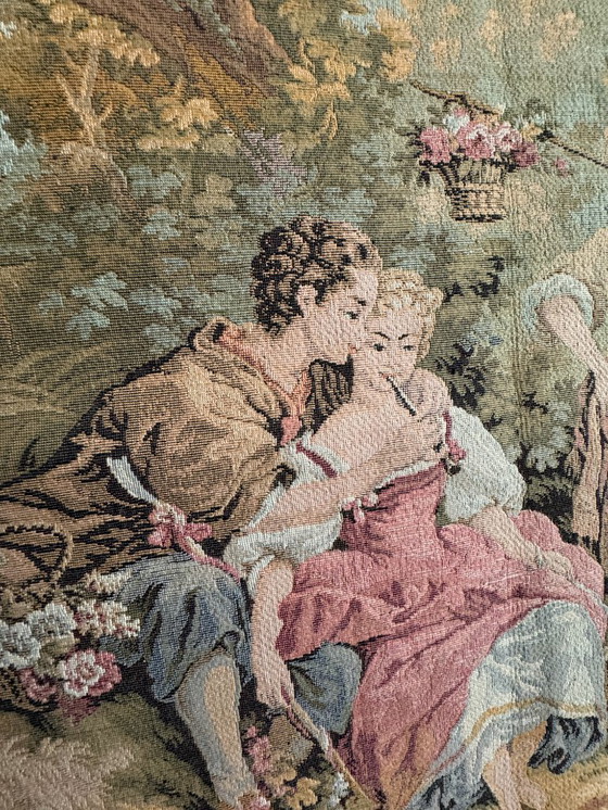 Image 1 of Arazzo da parete francese Point de Halluin - Jules Pansu - Scena di campagna in stile Aubusson