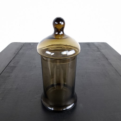 Tarro de cristal vintage de cristal ahumado años 70 Empoli diseño italiano