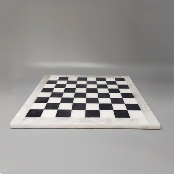 Image 1 of 1970s Gorgeous Black and White Chess Set in Volterra Alabaster Handmade Made in Italy