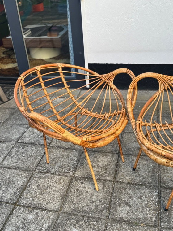 Image 1 of Fauteuils italiens en métal et en rotin MCM