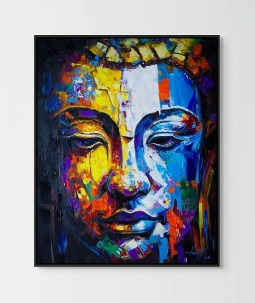 Uniek handgeschilderd Boeddha schilderij “Golden Balance” – Seksak Jaichumchen – 80×100 cm