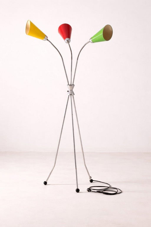 Lámpara de pie de tres brazos, Lidokov, década de 1950-1960, Checoslovaquia