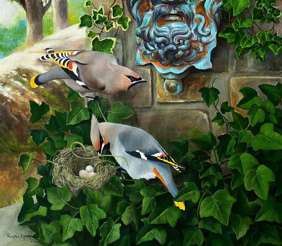 Original Oil Painting Nature Landscape Birds Ancient Garden – Paintings & Drawings, Canvas (photo 6 of 10)