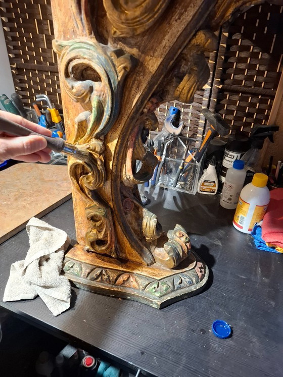 Image 1 of Antique Portuguese Gilded Console Table with Marble Top - 19th Century Carved Wood - Hand-Painted Polychrome Details - BGS Studi