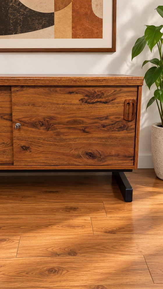 Enfilade MEX Mobelfabrik vintage design scandinave, Buffet bas, Métal, Bois, Noir (photo 5 sur 10)