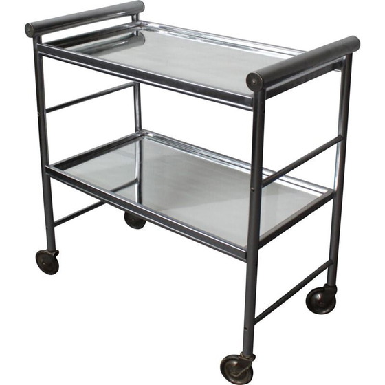 Image 1 of Vintage aluminium bar cart with 2 mirrored trays 1960s