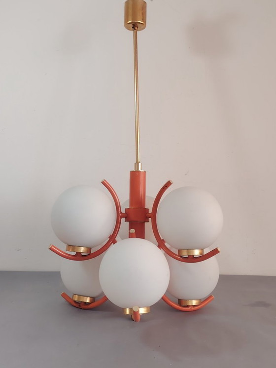Image 1 of Lampe suspendue futuriste Spoutnik de l'ère spatiale, attribuée à Richard Essig