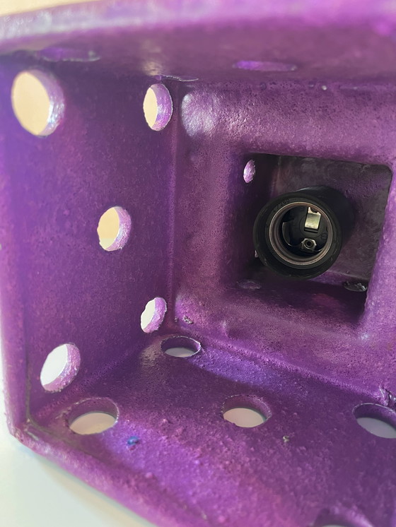 Image 1 of Gave vintage dobbelsteen lampen set. 2 stuks Fat Lava periode! Paars keramiek hanglamp