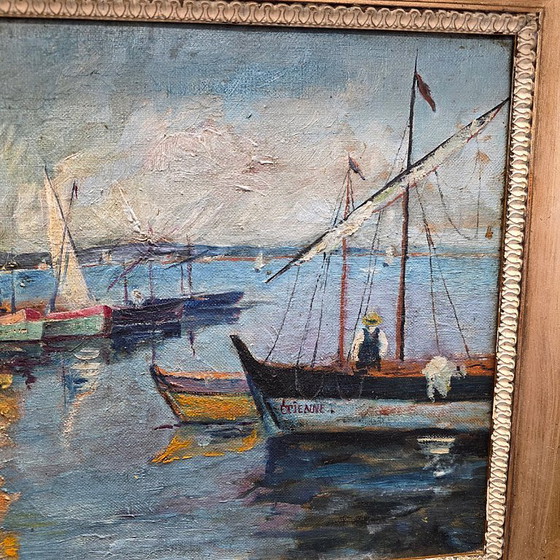 Image 1 of French Impressionist painting harbor view Etienne