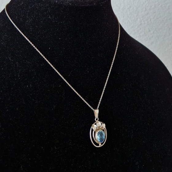 Teka - Ciondolo in argento con acquamarina e collana in argento abbinata - anni '60 – Oggetti decorativi (photo 2 of 7)