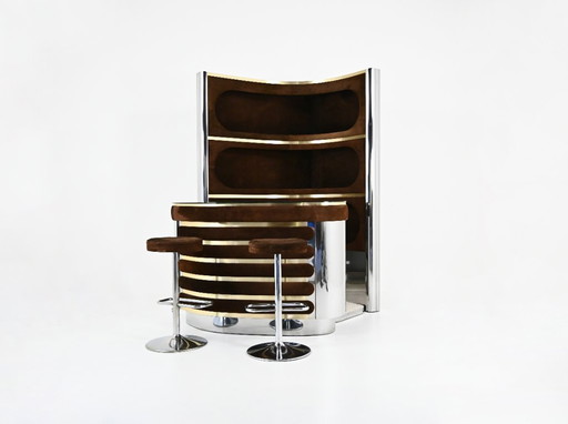 Ensemble de bar avec 2 tabourets dans le style de Willy Rizzo, 1970