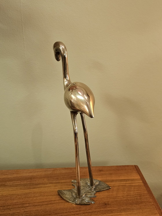 Image 1 of Vintage Brass Flamingo Bird 1970s Yellow Brass